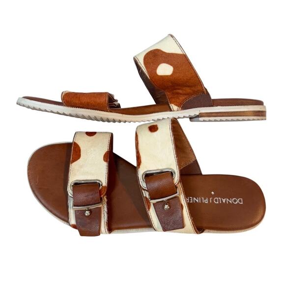 Donald J Pliner Libra Cow Hide Sandals Wide Strap Leather Flats Brown 8 - Picture 3 of 9